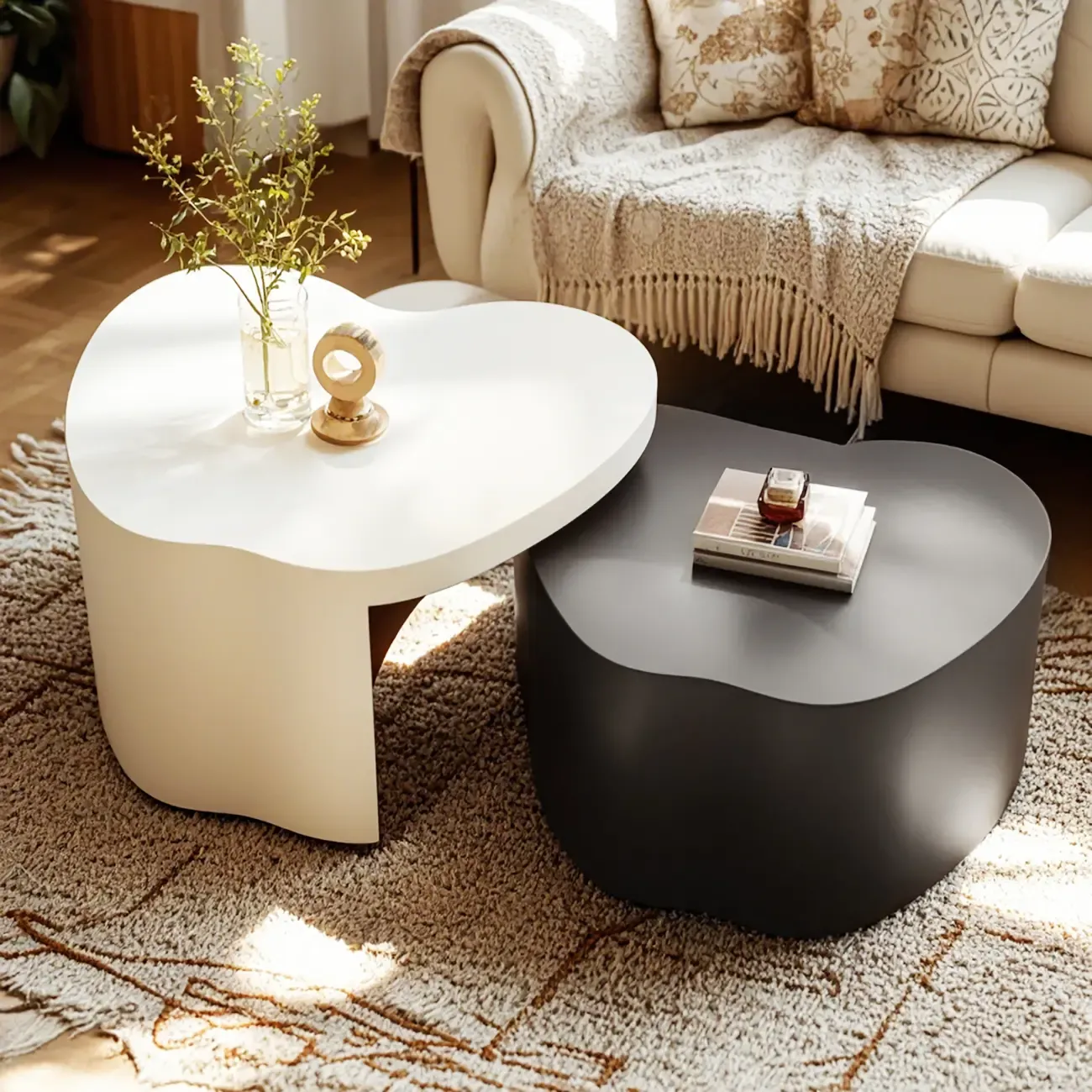 Modern Wood Abstract Nesting Coffee Table, Apple Shape Image - 1