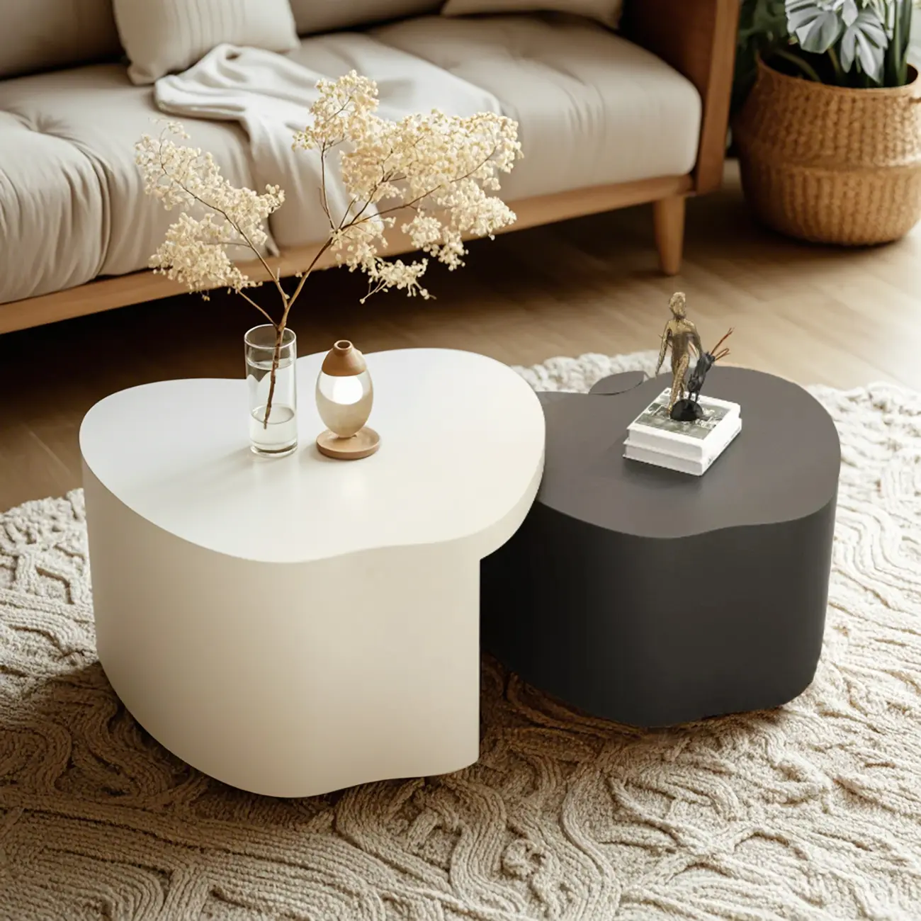 Modern Wood Abstract Nesting Coffee Table, Apple Shape Image - 2 | homeyfad