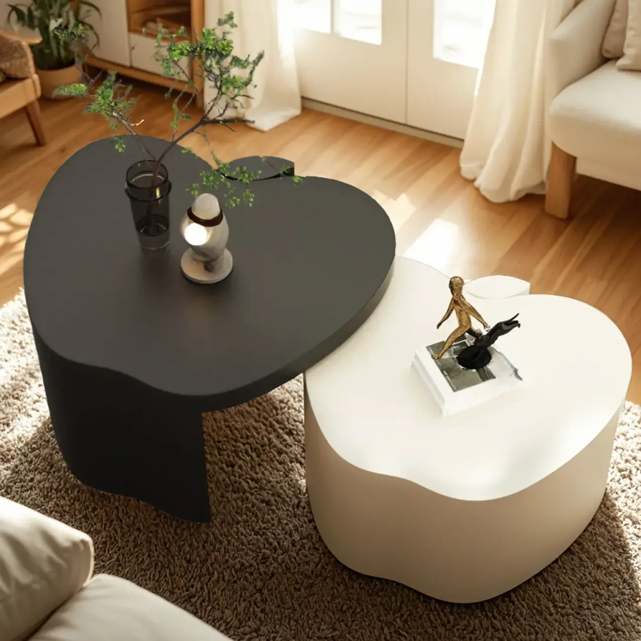 Modern Wood Abstract Nesting Coffee Table, Apple Shape Image - 5