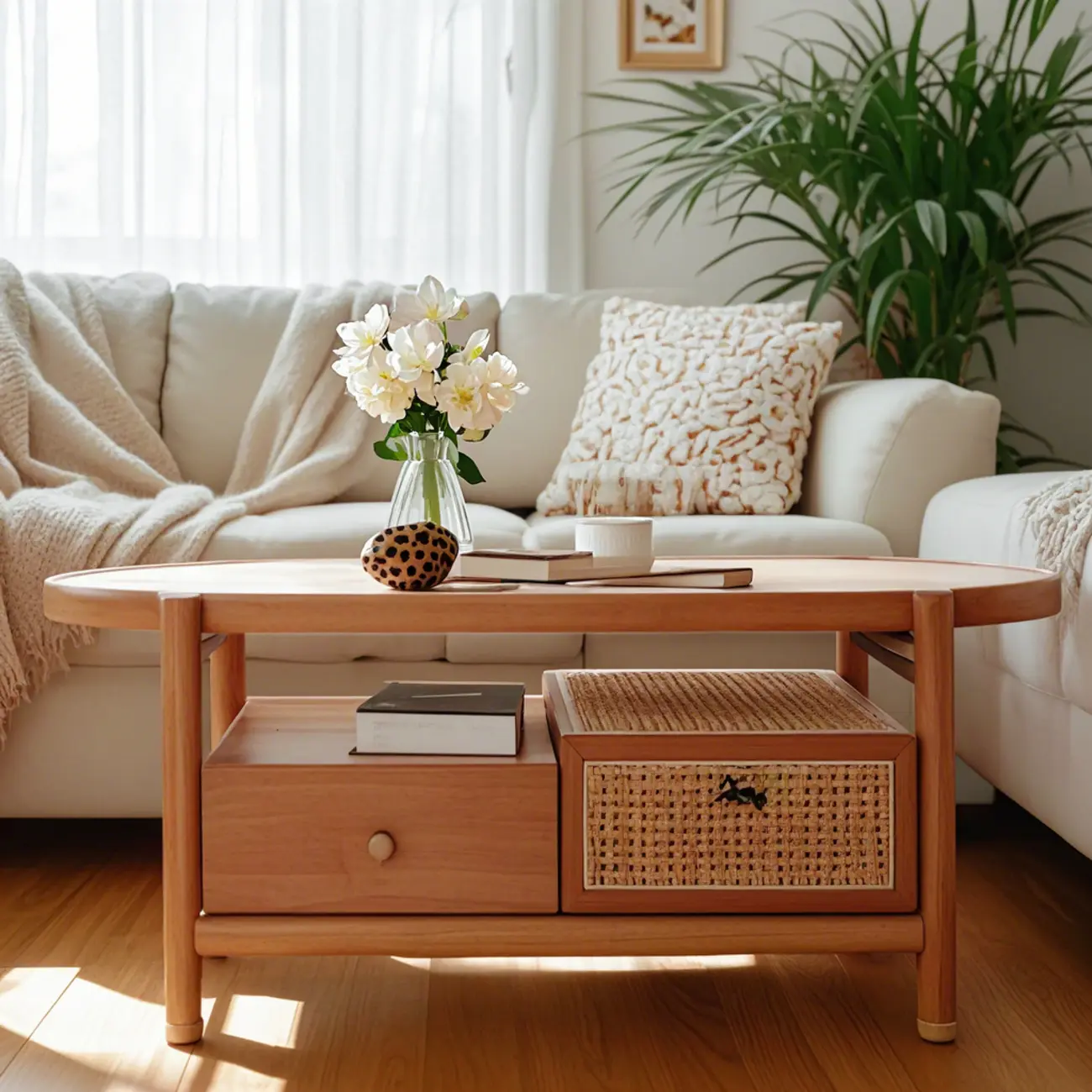 Scandinavian 2-Tier Coffee Table with 2 Drawers, Oval Top Image - 2 | homeyfad