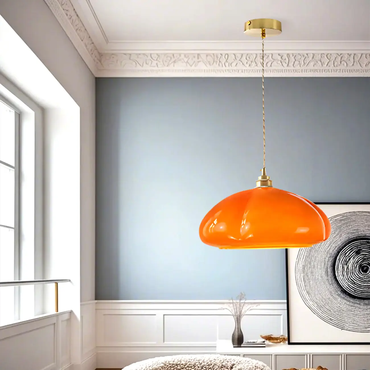 Vintage Pumpkin Shape Glass Pendant Light for Residential Use Image - 1 | homeyfad