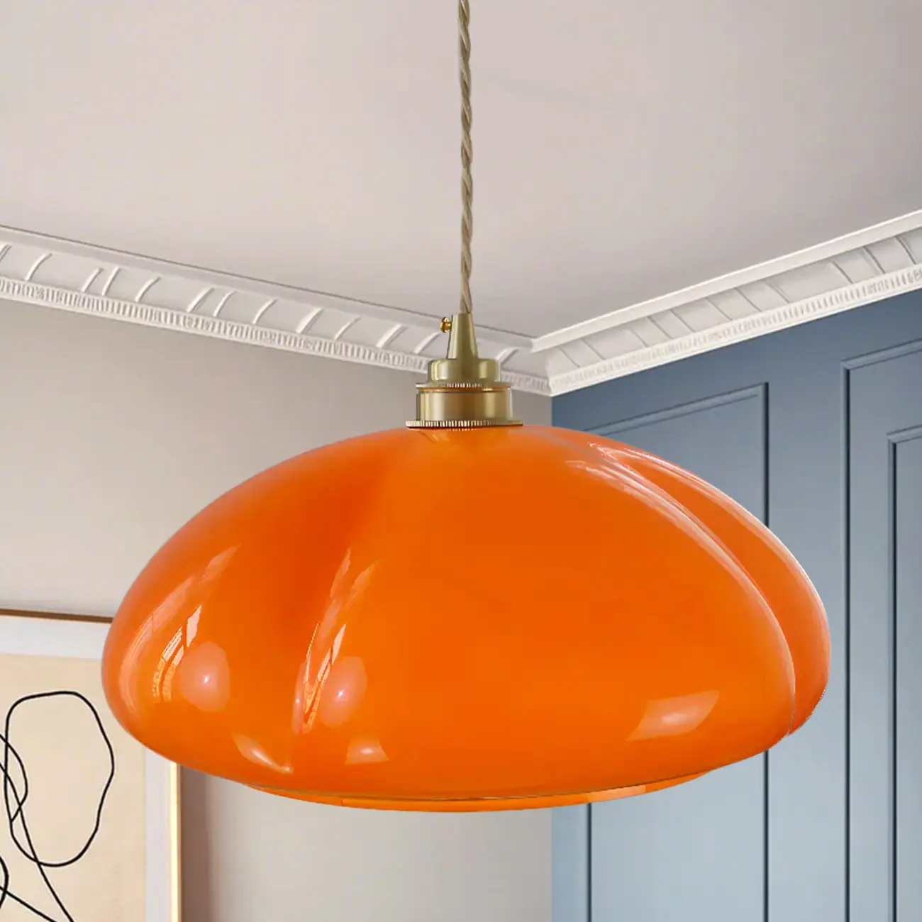 Vintage Pumpkin Shape Glass Pendant Light for Residential Use Image - 3 | homeyfad