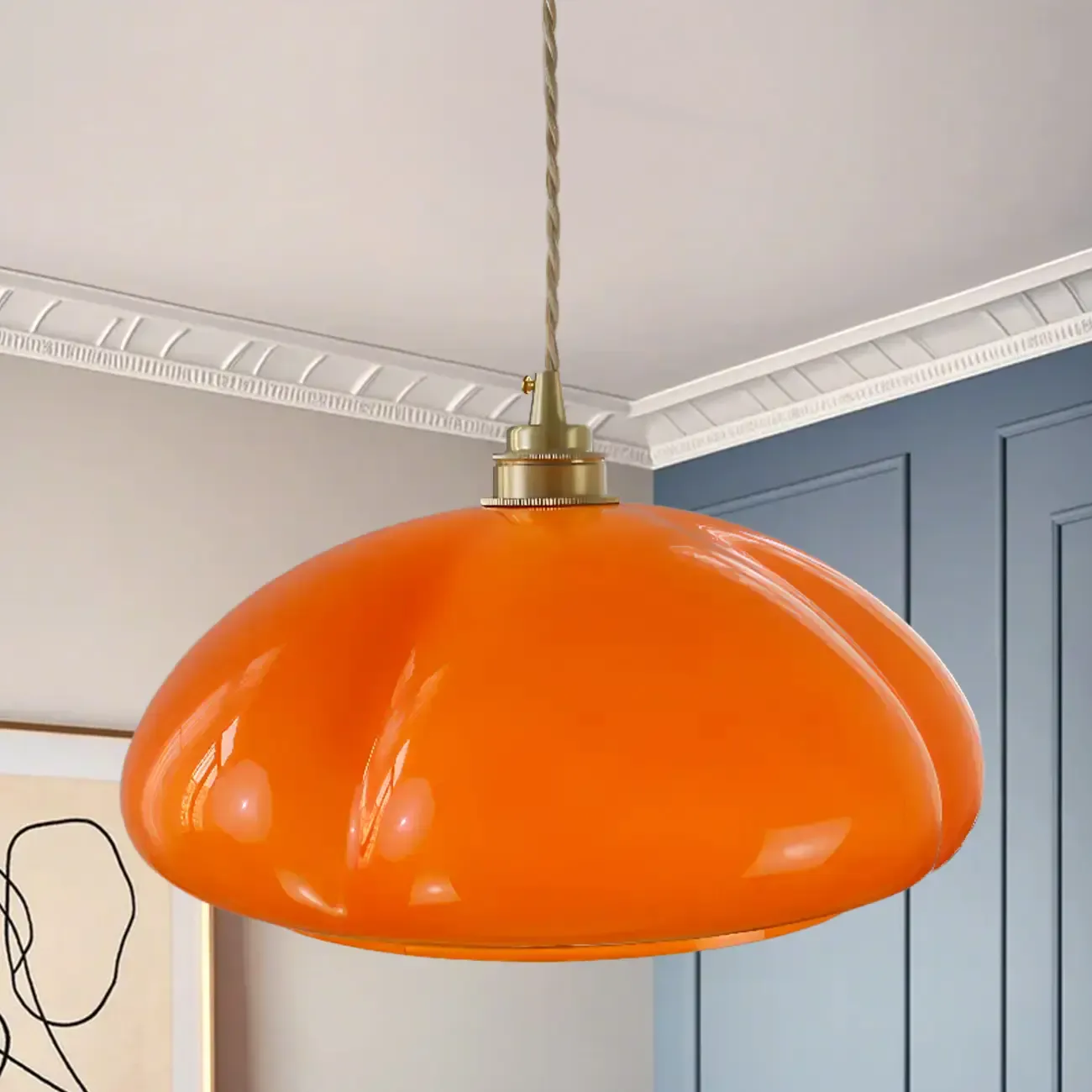 Vintage Pumpkin Shape Glass Pendant Light for Residential Use Image - 3