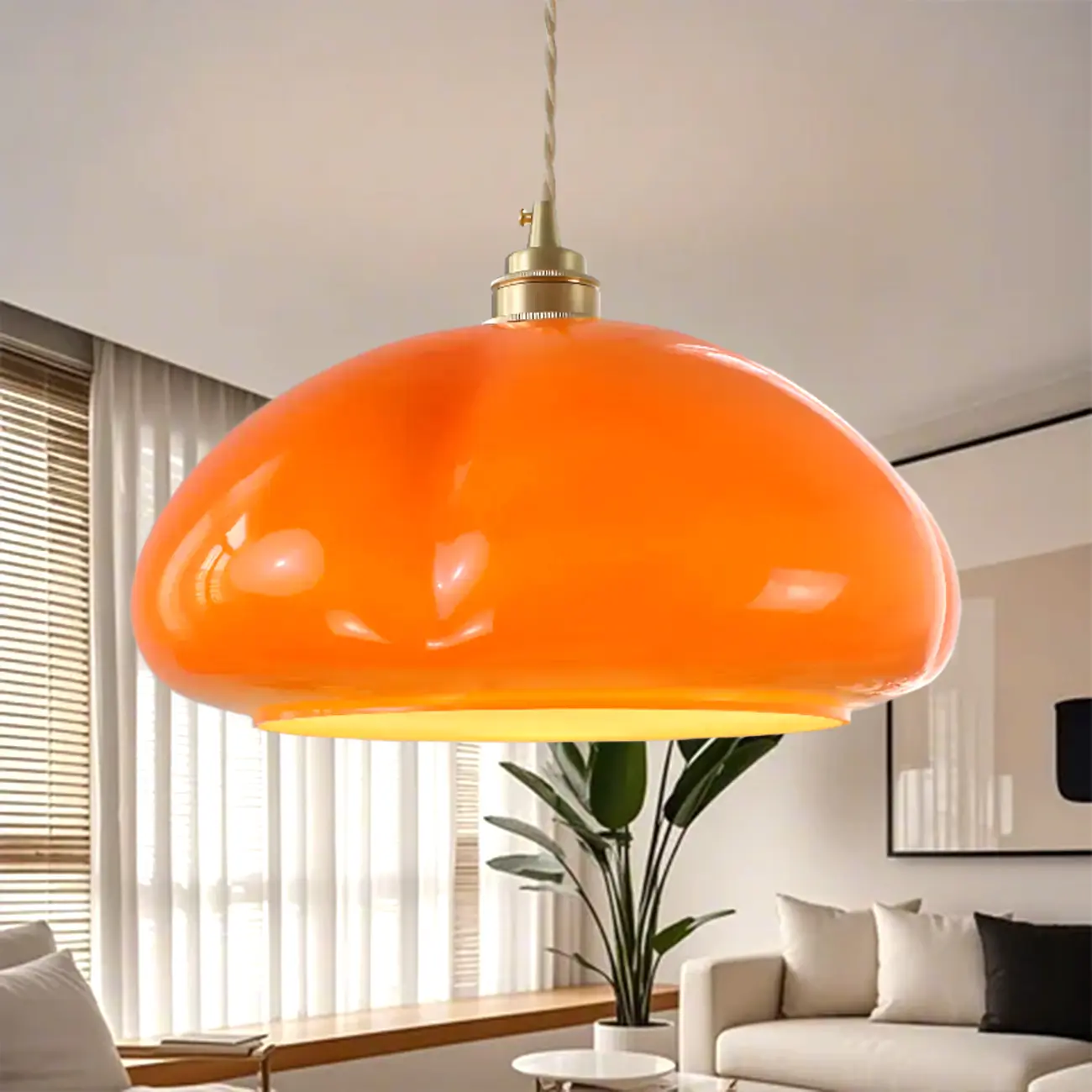 Vintage Pumpkin Shape Glass Pendant Light for Residential Use Image - 5 | homeyfad