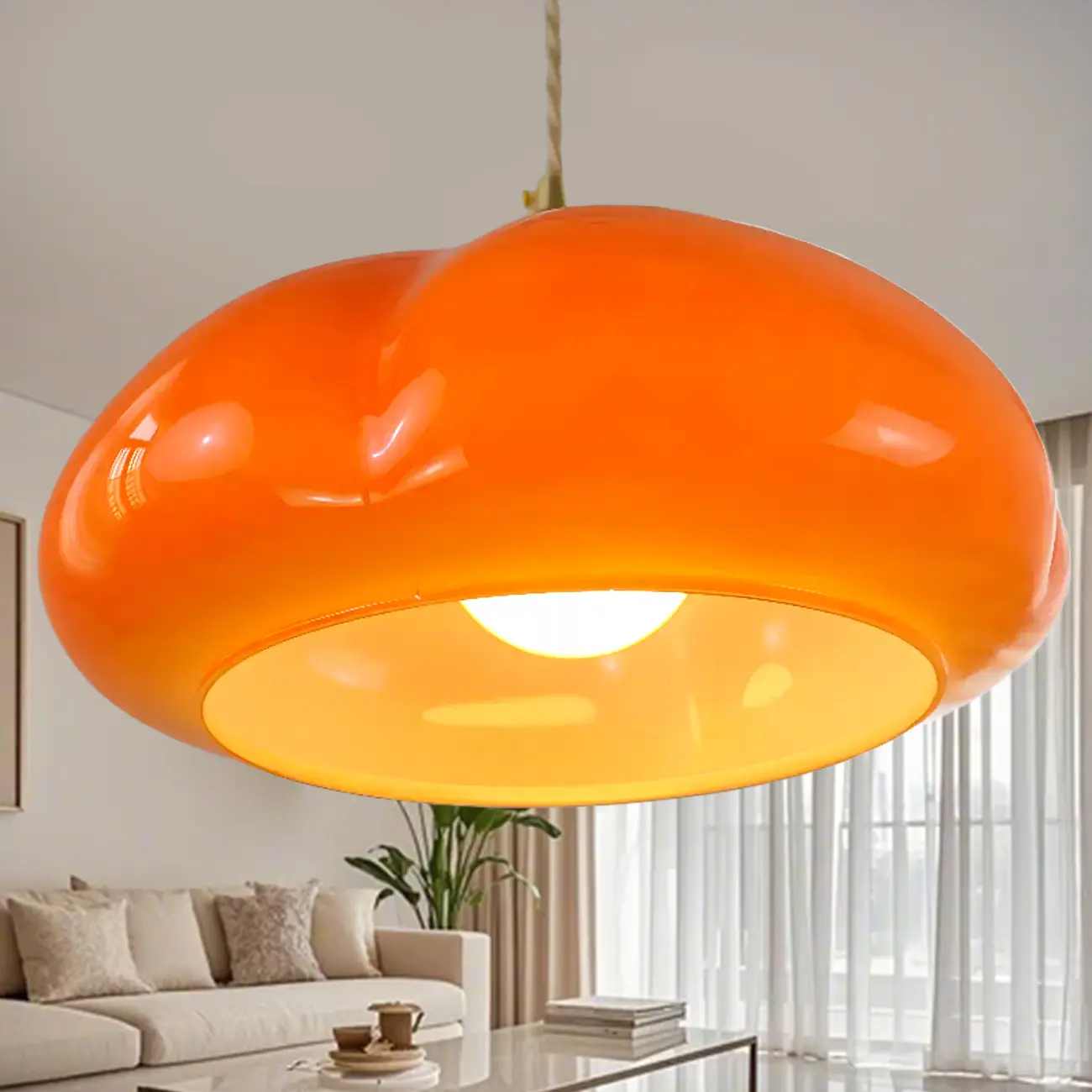 Vintage Pumpkin Shape Glass Pendant Light for Residential Use Image - 8 | homeyfad