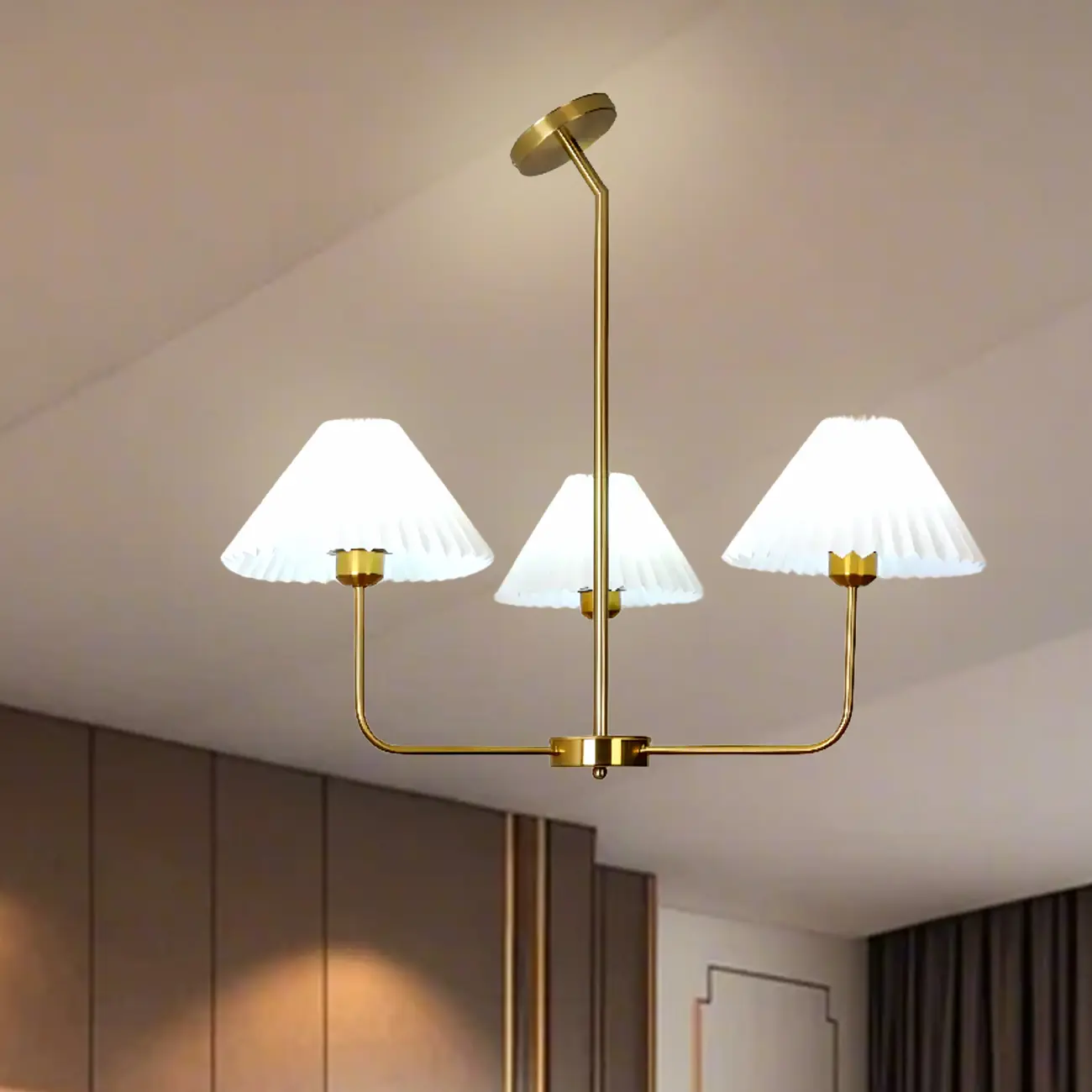 Modern Gold Chandelier with Pleated Shades for Living Room Image - 4 | homeyfad