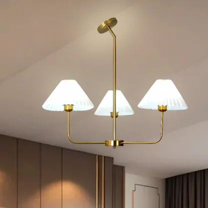Modern Gold Chandelier with Pleated Shades for Living Room Image - 4