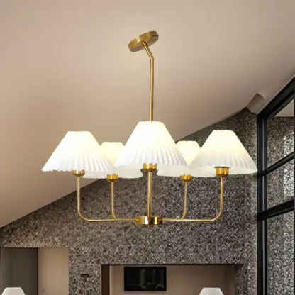 Modern Gold Chandelier with Pleated Shades for Living Room Image - 5