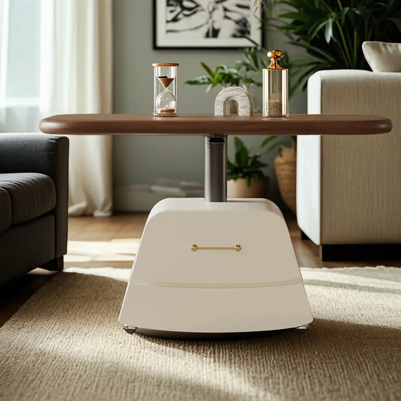 Brown White Wood Lift Top Coffee Table with Wheels Image - 2 | homeyfad