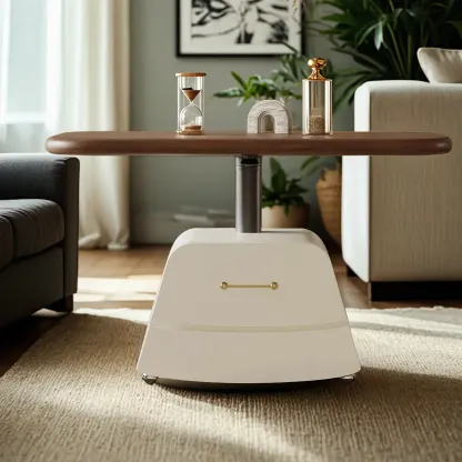 Brown White Wood Lift Top Coffee Table with Wheels Image - 2