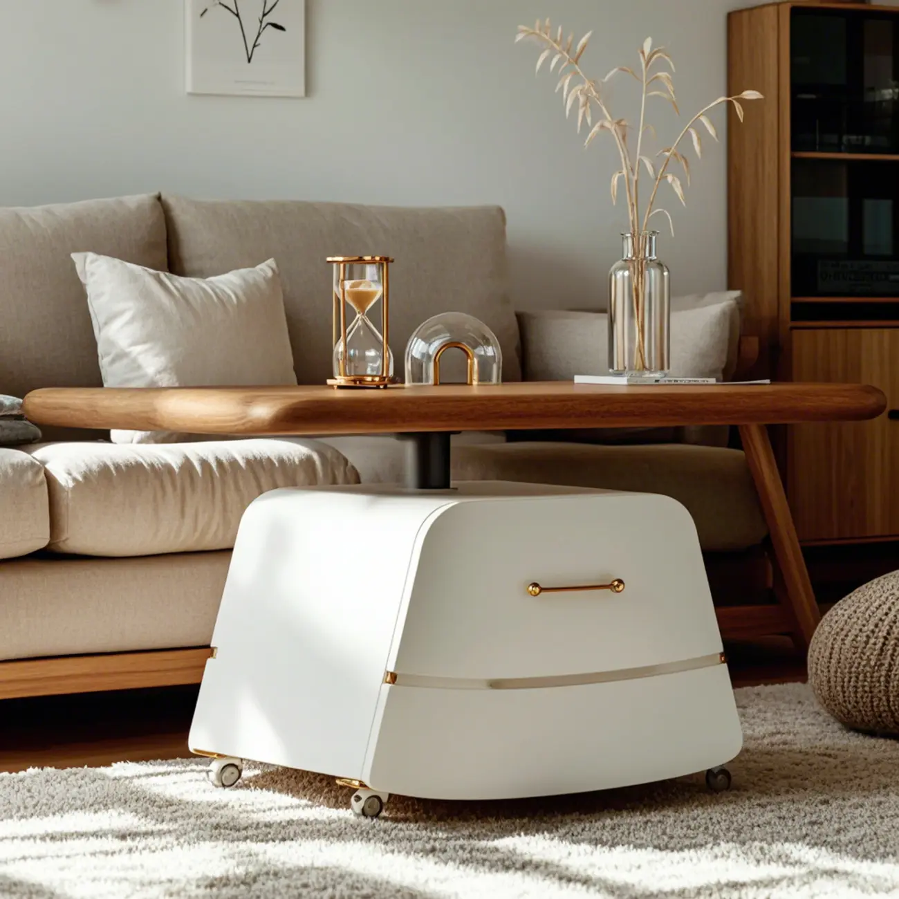 Brown White Wood Lift Top Coffee Table with Wheels Image - 1 | homeyfad