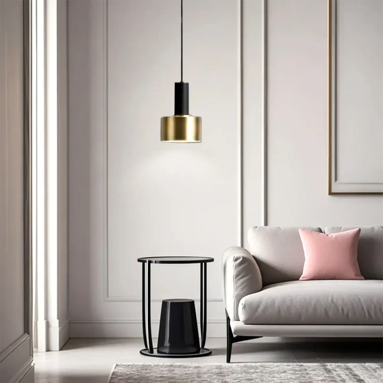 Golden Black Metal Pendant Light for Bedside with Long Line Image - 1