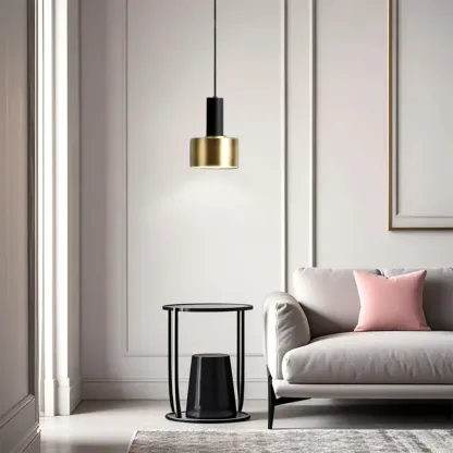 Golden Black Metal Pendant Light for Bedside with Long Line Image - 1