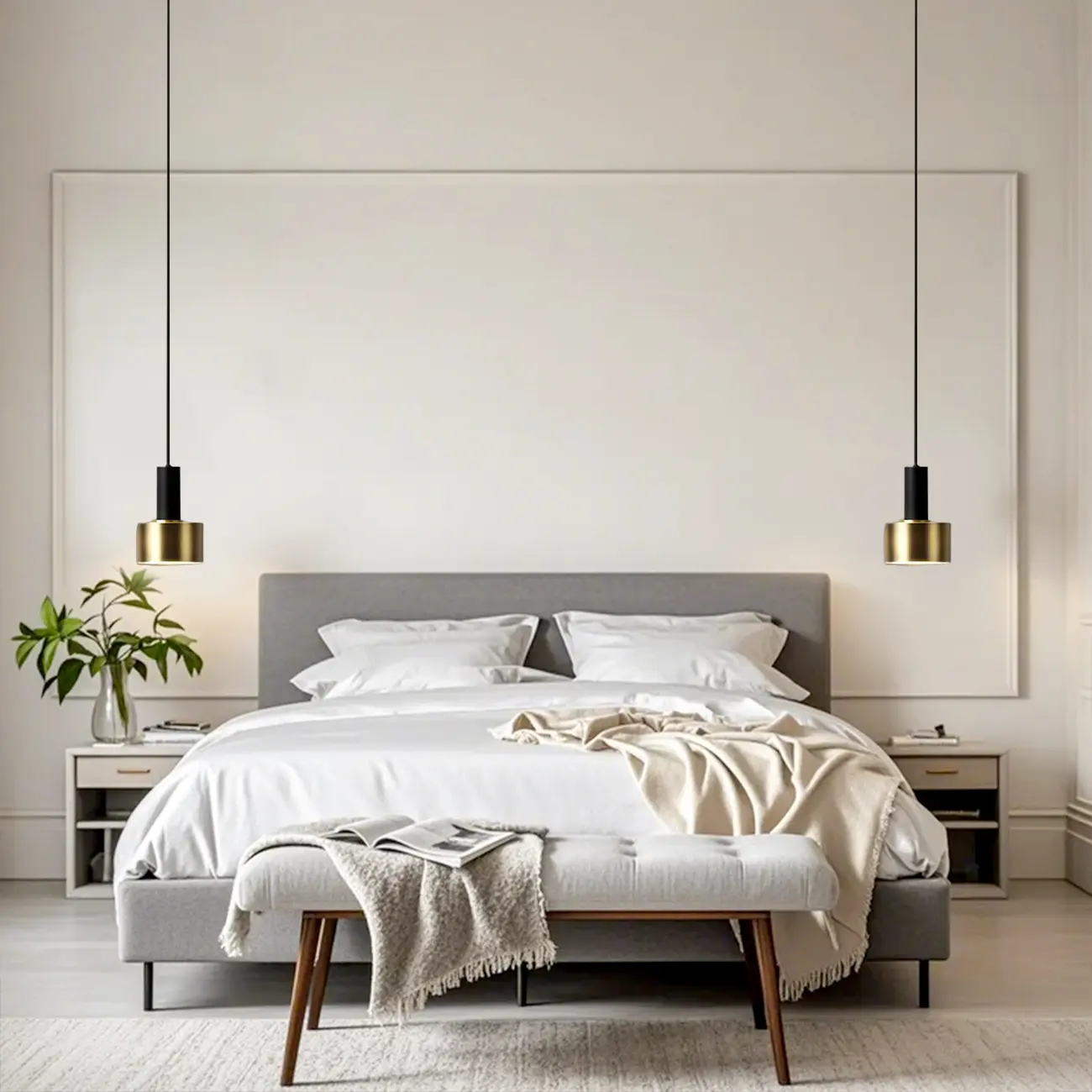 Golden Black Metal Pendant Light for Bedside with Long Line Image - 3 | homeyfad