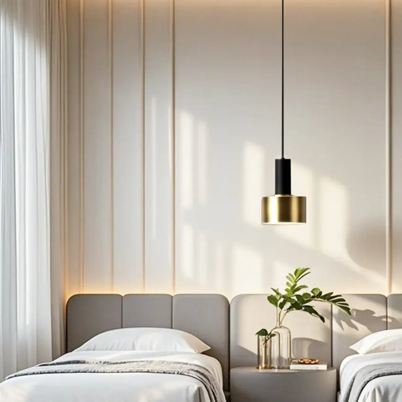 Golden Black Metal Pendant Light for Bedside with Long Line Image - 4