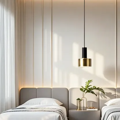 Golden Black Metal Pendant Light for Bedside with Long Line Image - 4