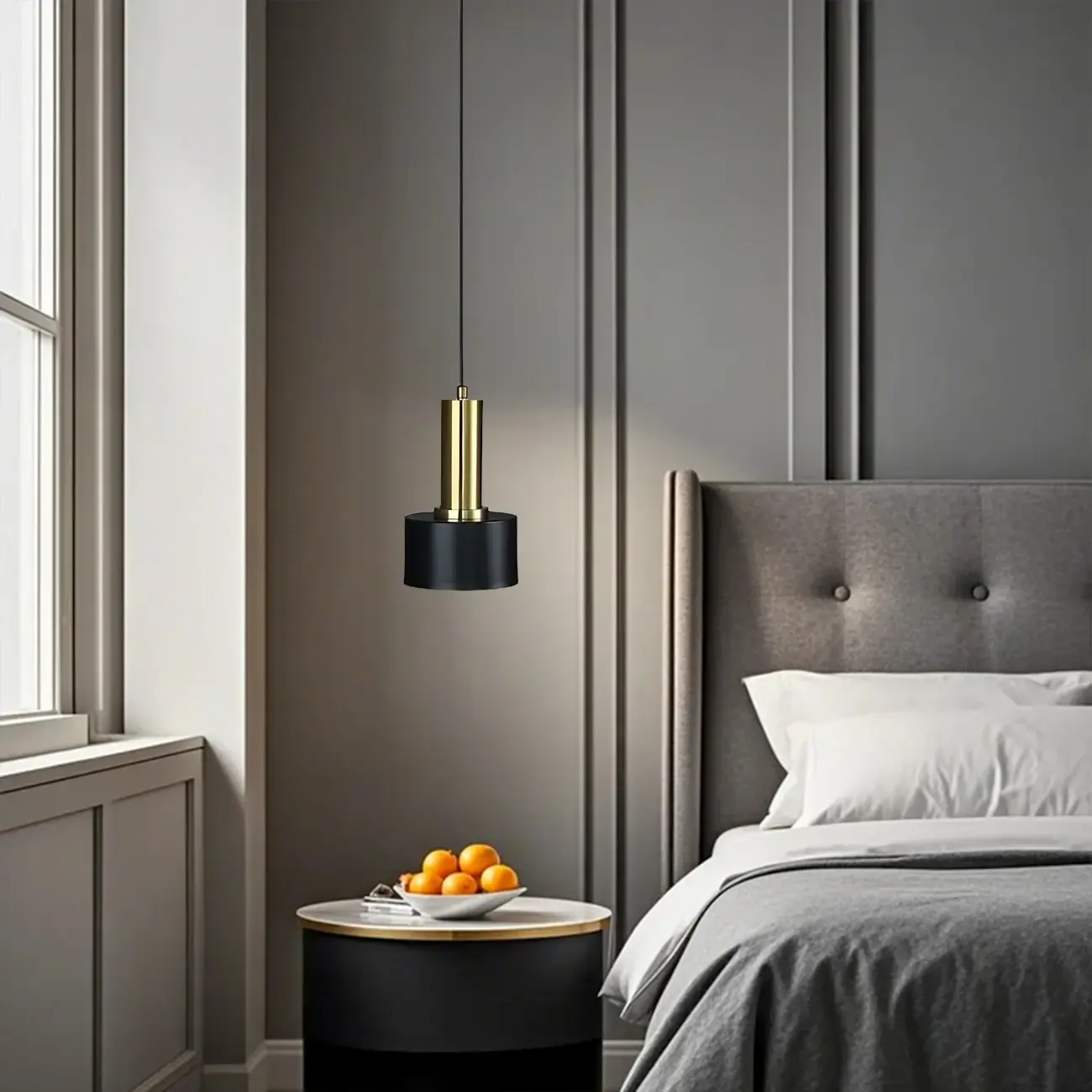 Golden Black Metal Pendant Light for Bedside with Long Line Image - 5