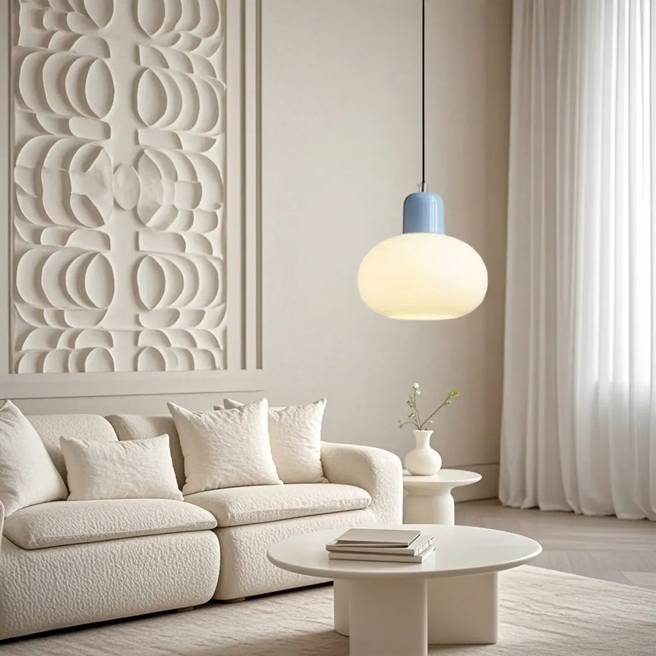 Minimalist Ceramic Globe Pendant Lights with Adjustable Length Image - 4