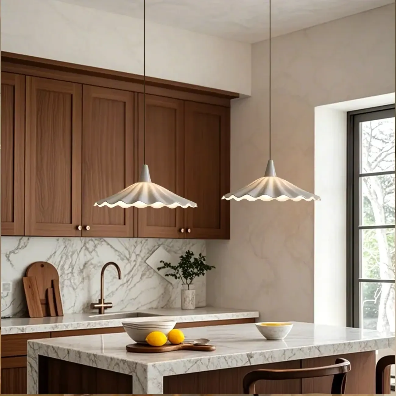 Classic Ceramic Umbrella-Shaped Pendant Light for Living Room Image - 3