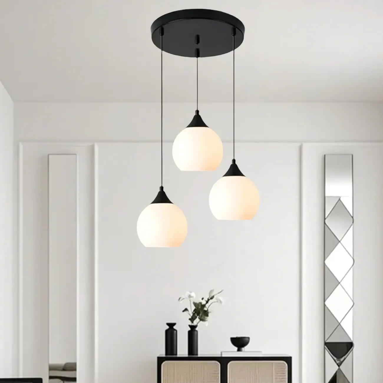 Modern 3-Light Cluster Pendant Light with  Glass for Dining Room Image - 1