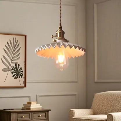 White Ceramic Floral Lampshade Pendant Light for Bedroom Image - 3