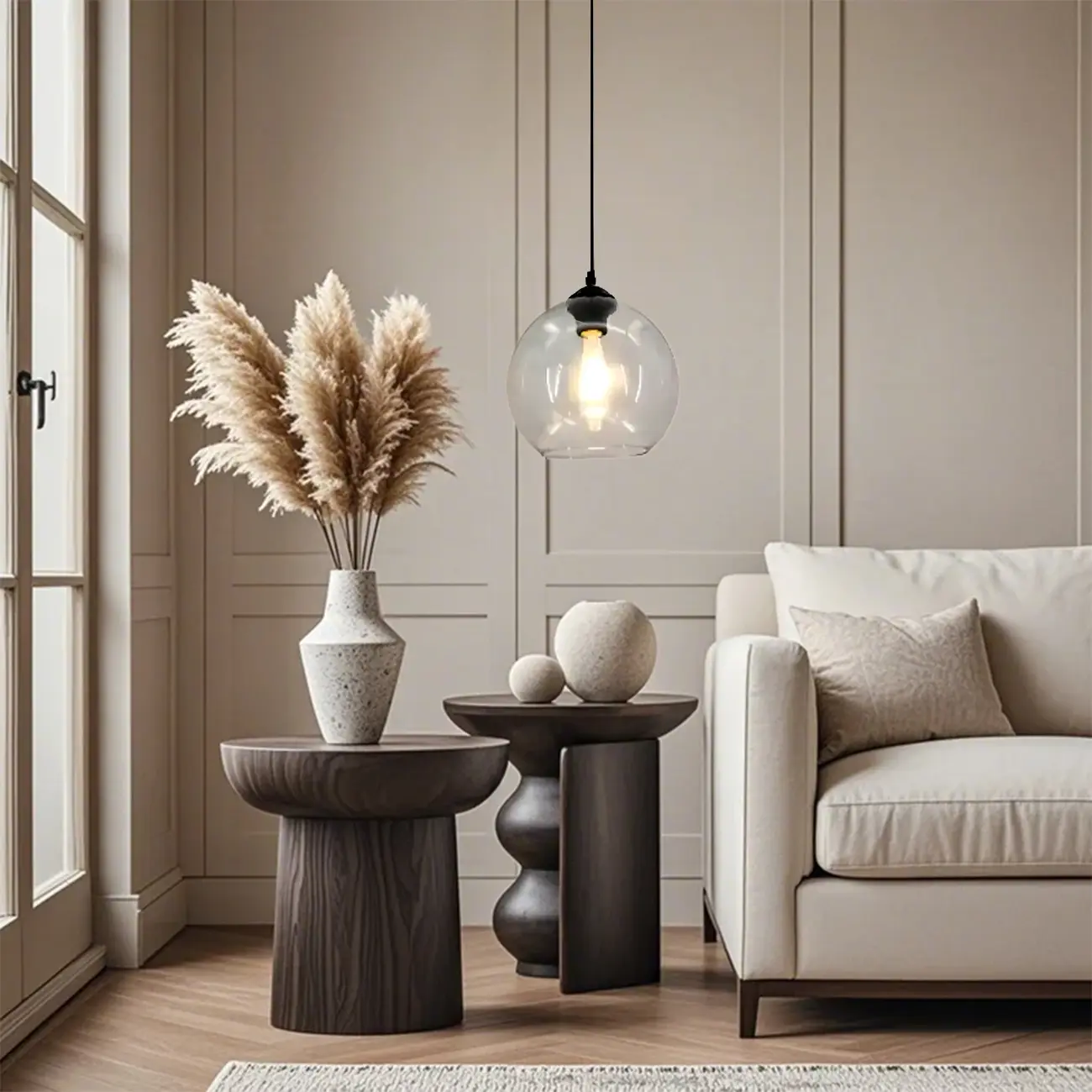 Nordic Smoky Glass Ball Shape Pendant Light for Living Room Image - 1 | homeyfad