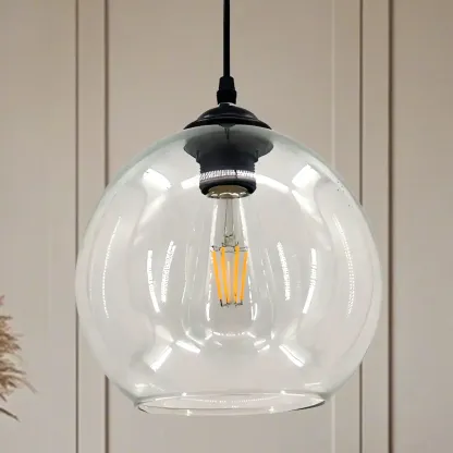 Nordic Smoky Glass Ball Shape Pendant Light for Living Room Image - 3