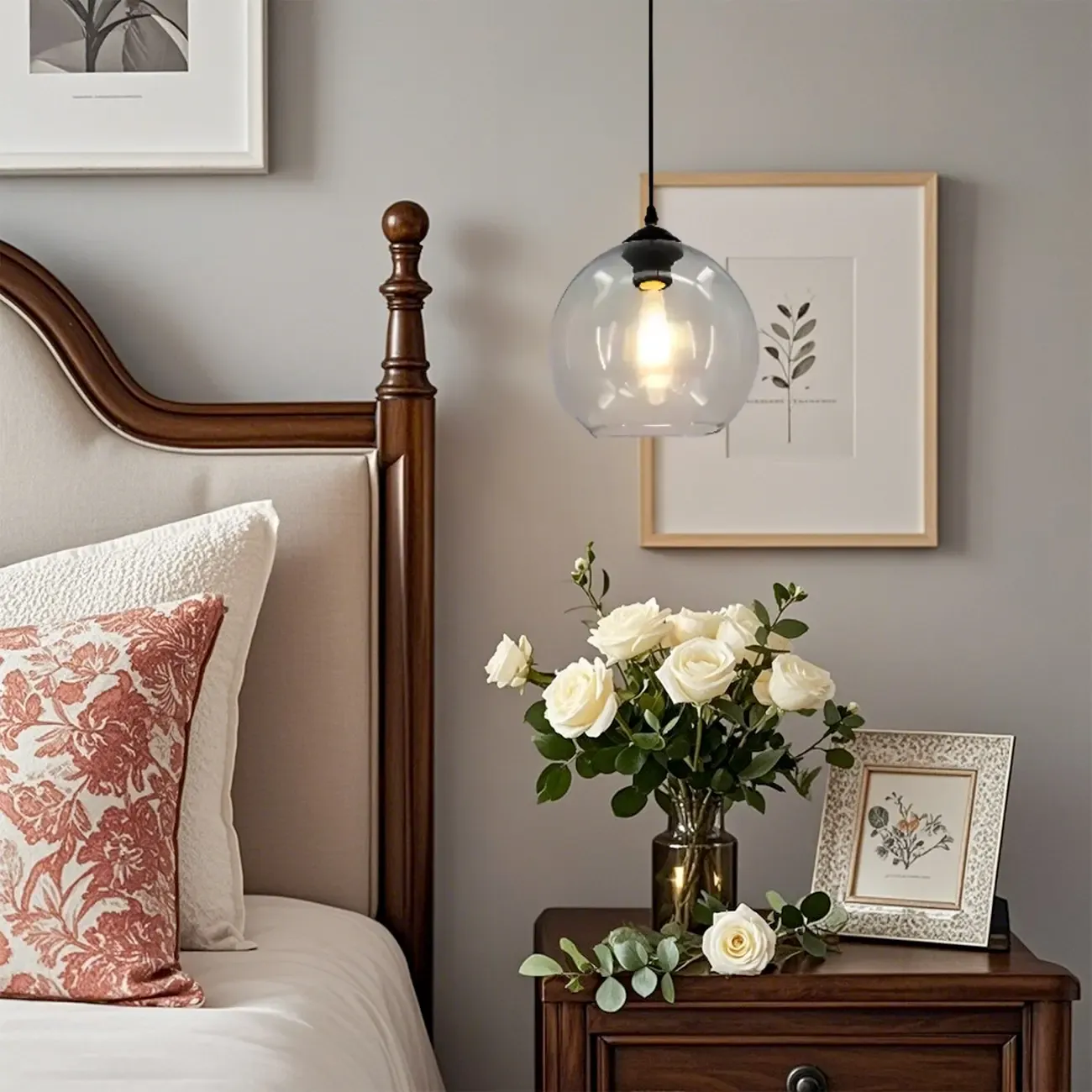 Nordic Smoky Glass Ball Shape Pendant Light for Living Room Image - 4