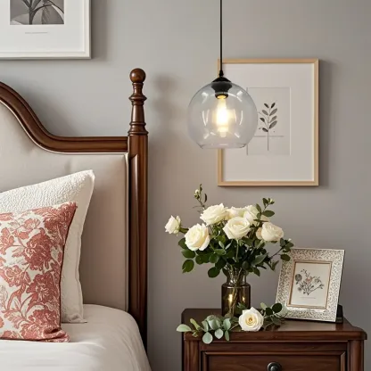 Nordic Smoky Glass Ball Shape Pendant Light for Living Room Image - 4