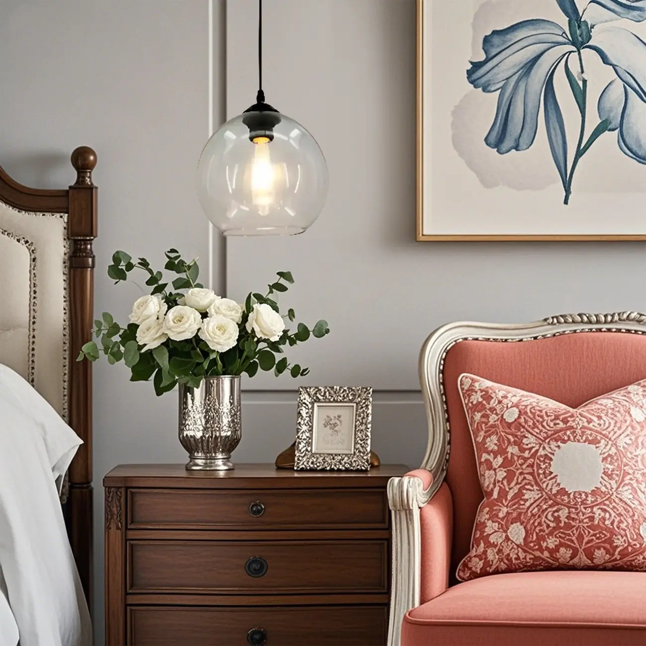 Nordic Smoky Glass Ball Shape Pendant Light for Living Room Image - 5 | homeyfad