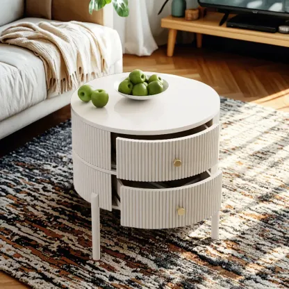 Modern White Stone Round Coffee Drawer Table Image - 23