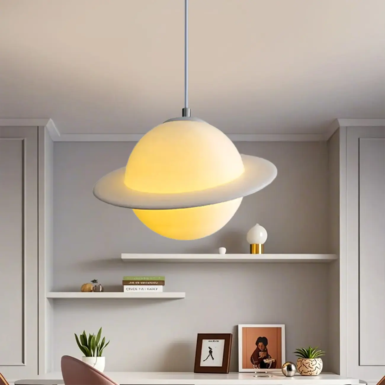 Kids Resin White Planet Shape Pendant Light for Bedroom Image - 1 | homeyfad
