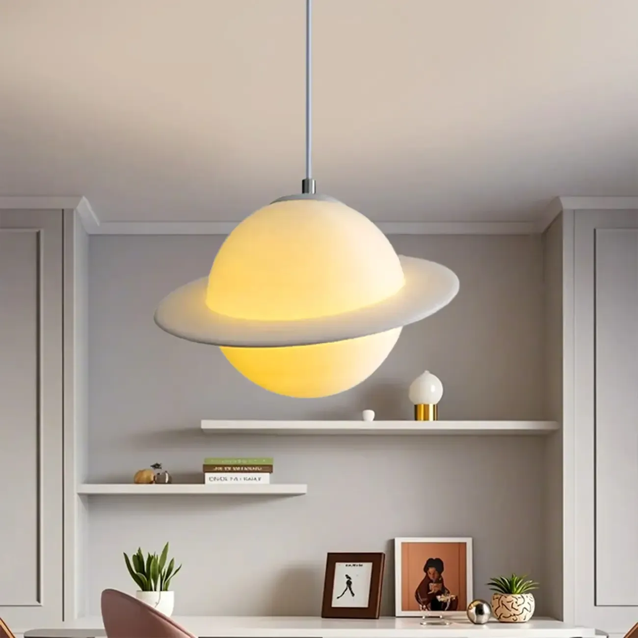 Kids Resin White Planet Shape Pendant Light for Bedroom Image - 1