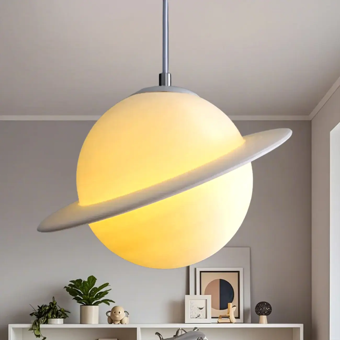 Kids Resin White Planet Shape Pendant Light for Bedroom Image - 2 | homeyfad