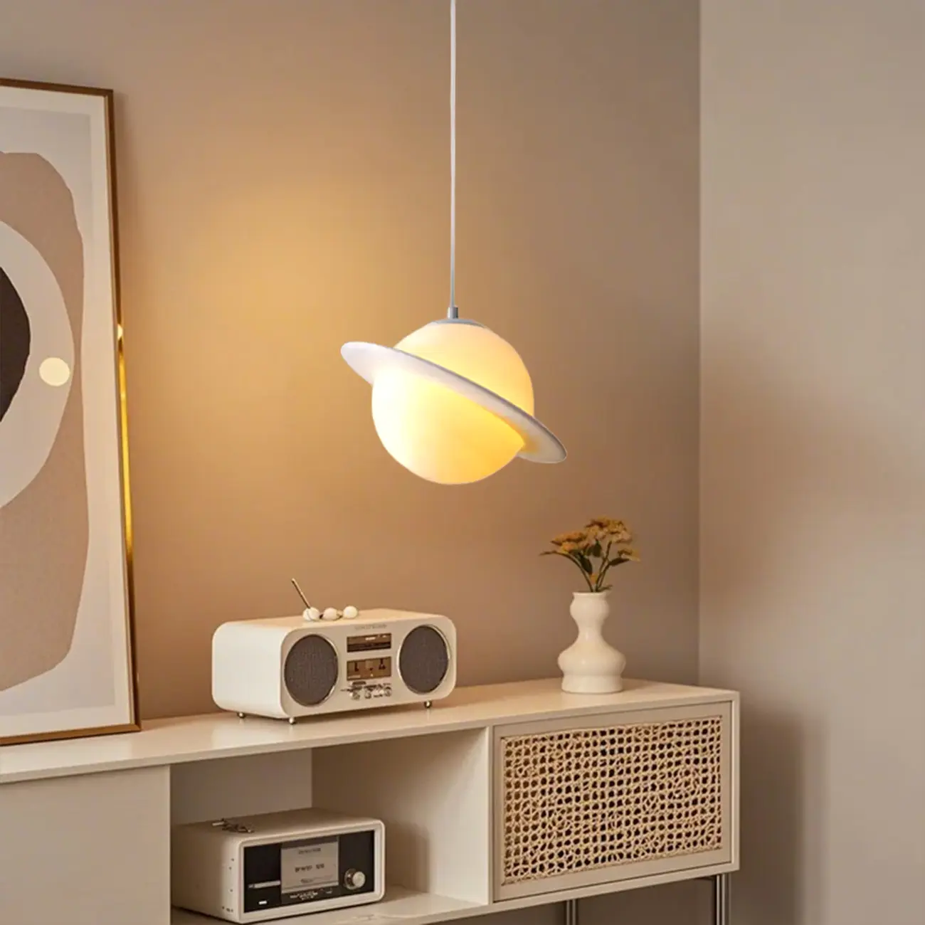 Kids Resin White Planet Shape Pendant Light for Bedroom Image - 6 | homeyfad