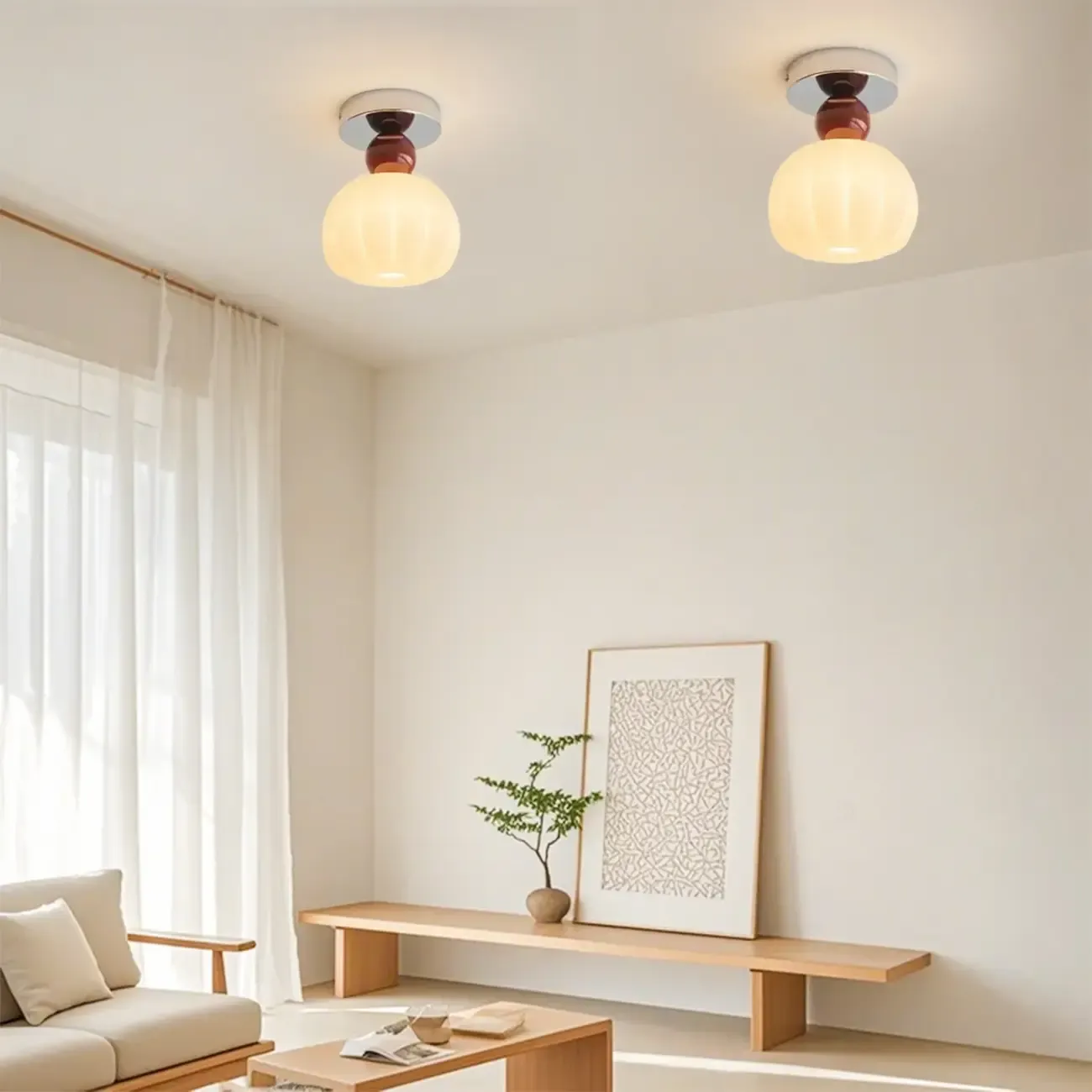 Pumpkin Acrylic Semi Flush Ceiling Light for Entryway,Porch Image - 1