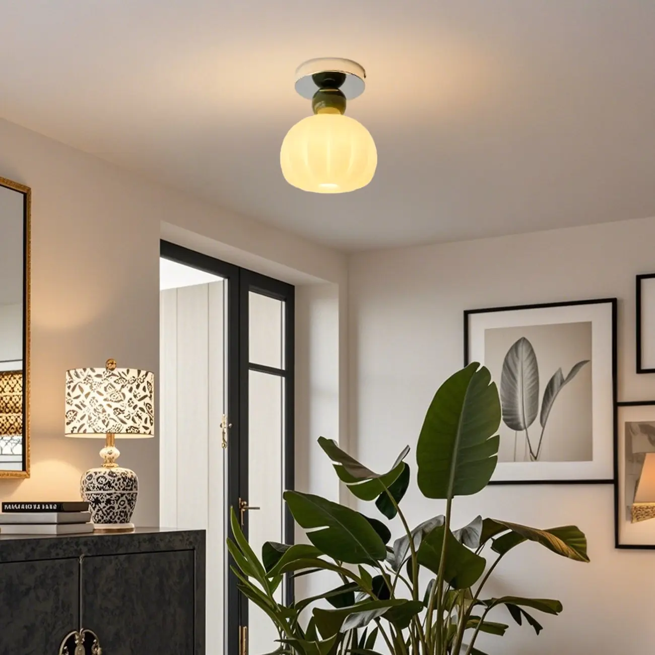 Pumpkin Acrylic Semi Flush Ceiling Light for Entryway,Porch Image - 2 | homeyfad