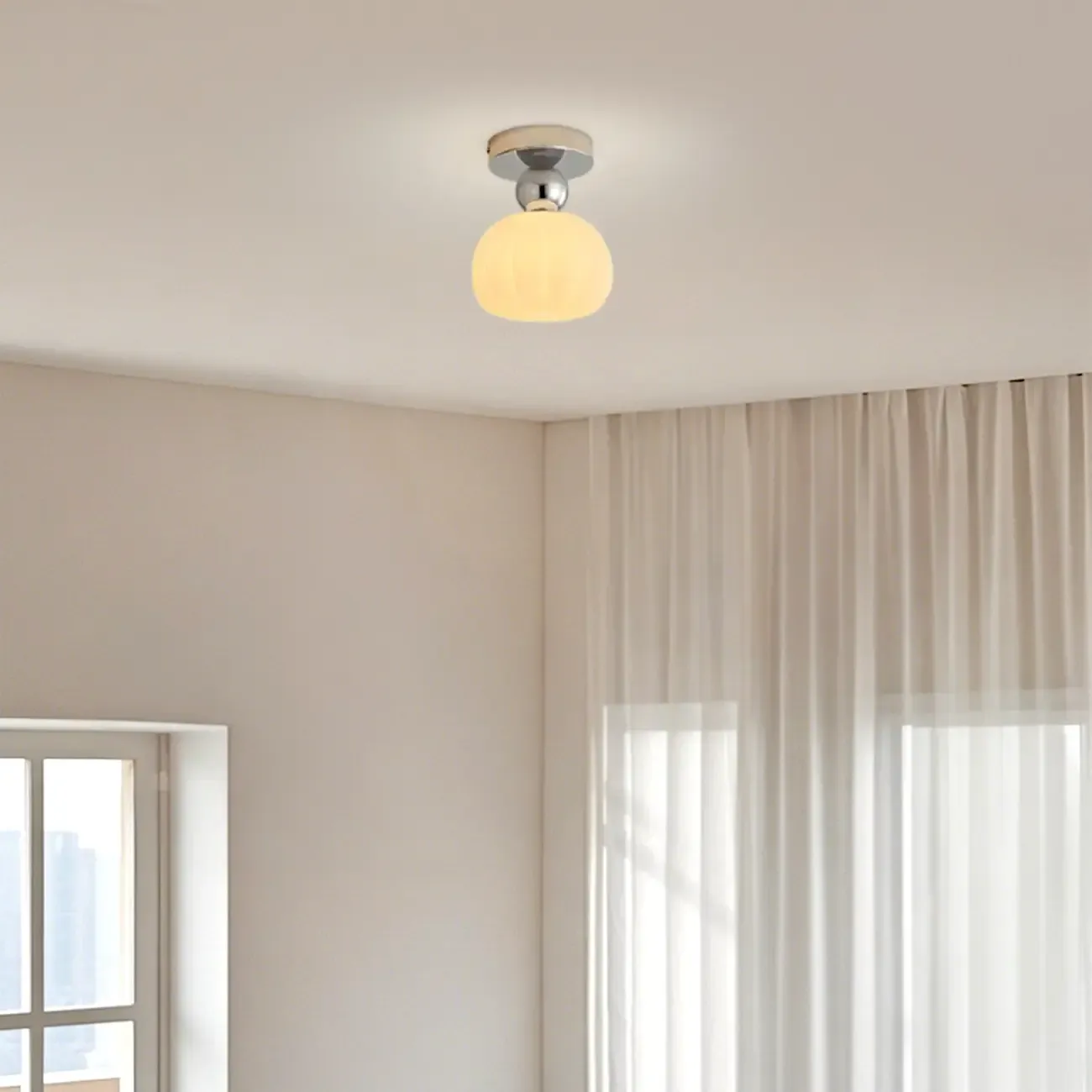 Pumpkin Acrylic Semi Flush Ceiling Light for Entryway,Porch Image - 3