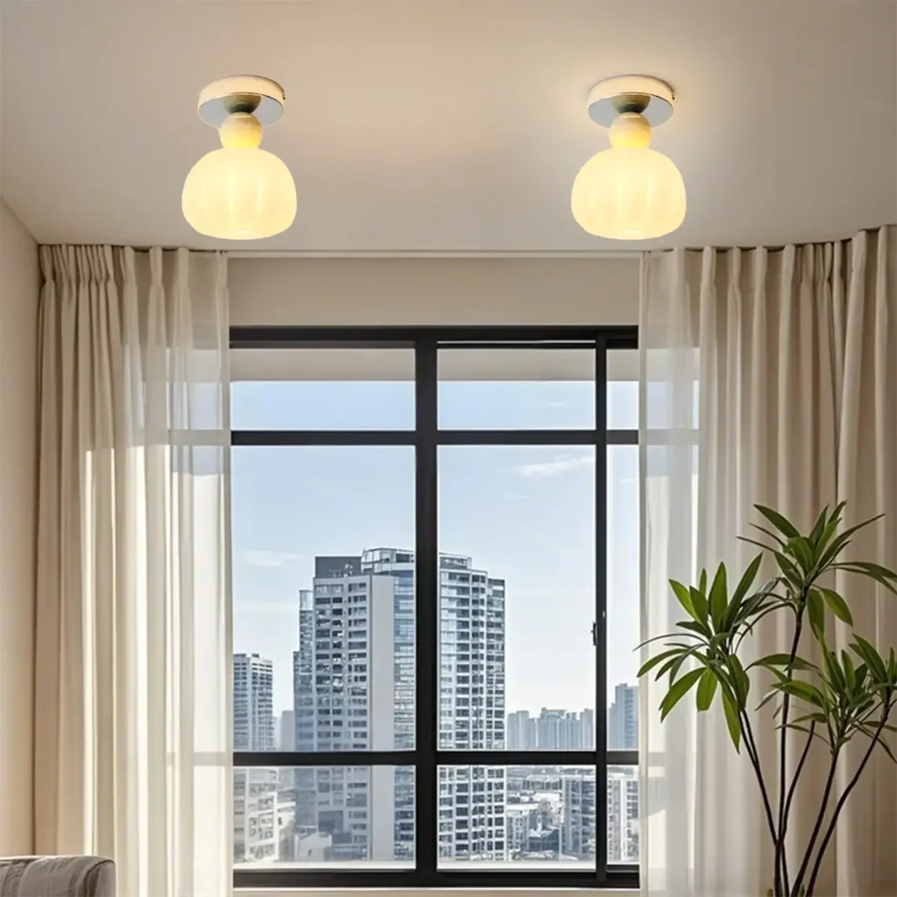 Pumpkin Acrylic Semi Flush Ceiling Light for Entryway,Porch Image - 4