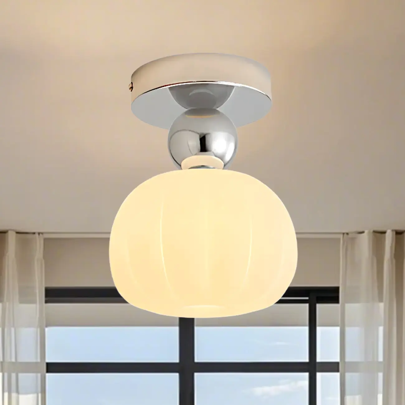 Pumpkin Acrylic Semi Flush Ceiling Light for Entryway,Porch Image - 6 | homeyfad