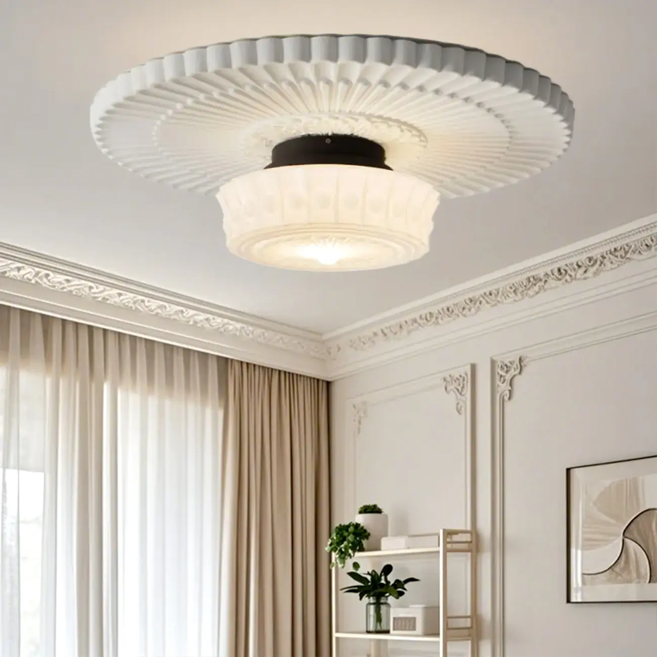 Mini Drum-Shaped Ivory Ceiling Light Fixture for Living Room Image - 1 | homeyfad