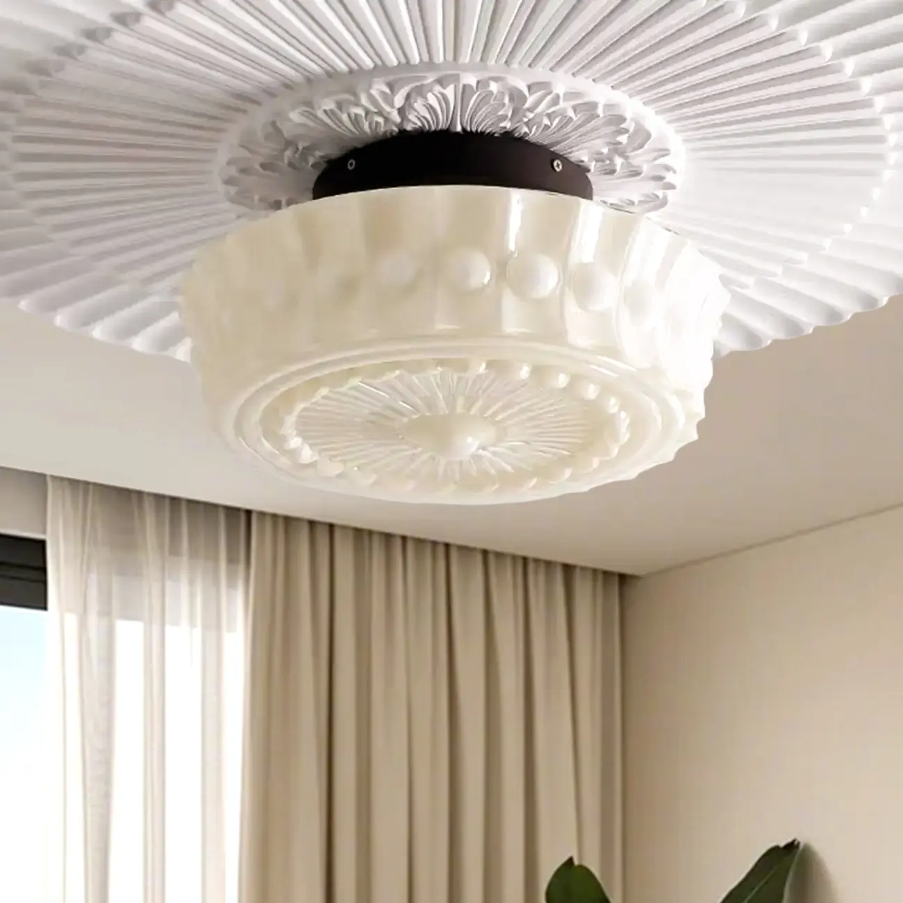 Mini Drum-Shaped Ivory Ceiling Light Fixture for Living Room Image - 2 | homeyfad