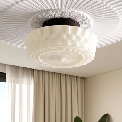 Mini Drum-Shaped Ivory Ceiling Light Fixture for Living Room Image - 2