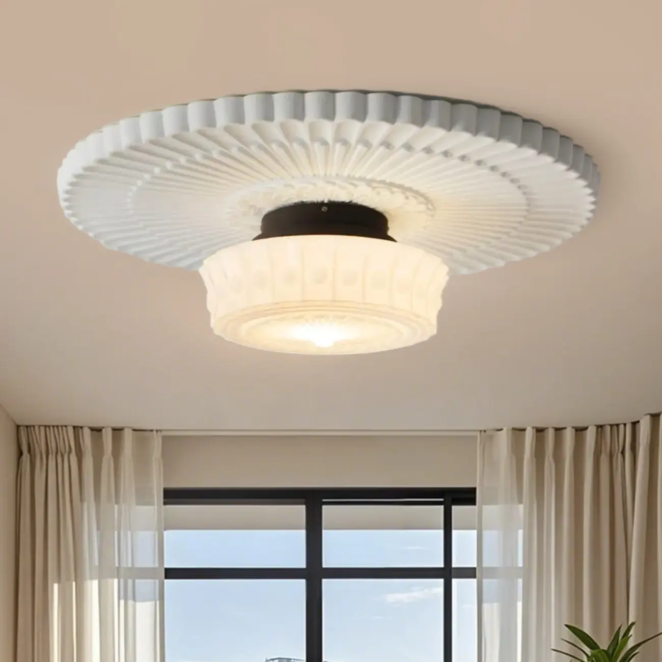 Mini Drum-Shaped Ivory Ceiling Light Fixture for Living Room Image - 3 | homeyfad