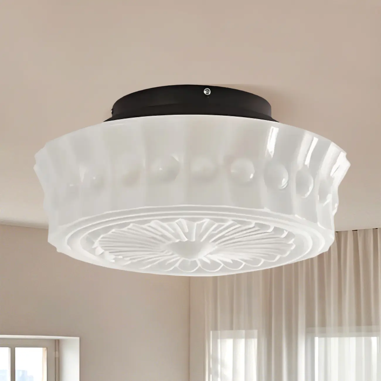 Mini Drum-Shaped Ivory Ceiling Light Fixture for Living Room Image - 12 | homeyfad