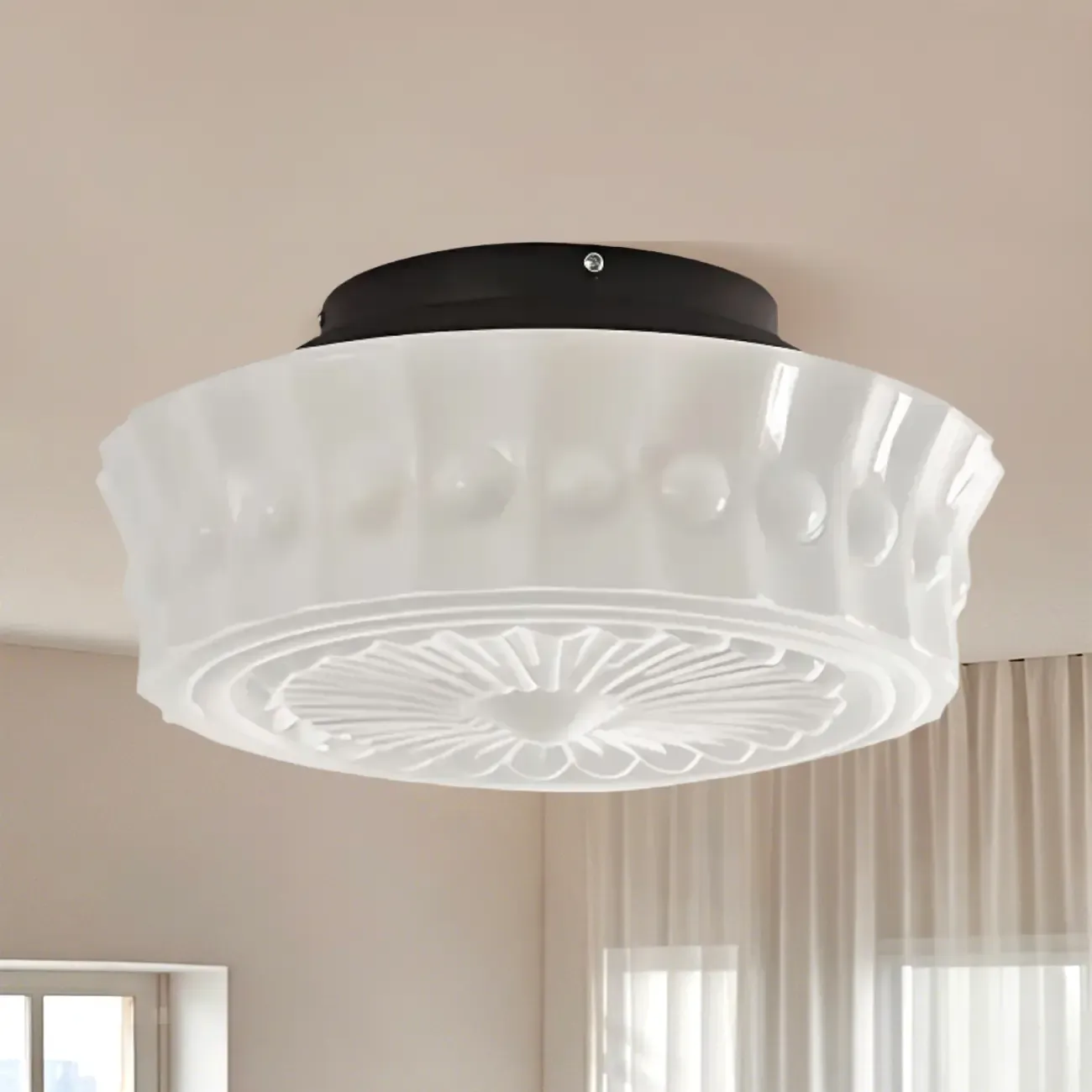 Mini Drum-Shaped Ivory Ceiling Light Fixture for Living Room | HomeyFad