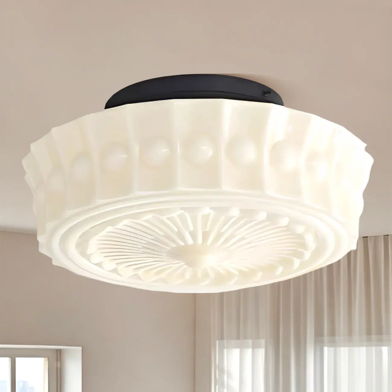Mini Drum-Shaped Ivory Ceiling Light Fixture for Living Room Image - 13 | homeyfad