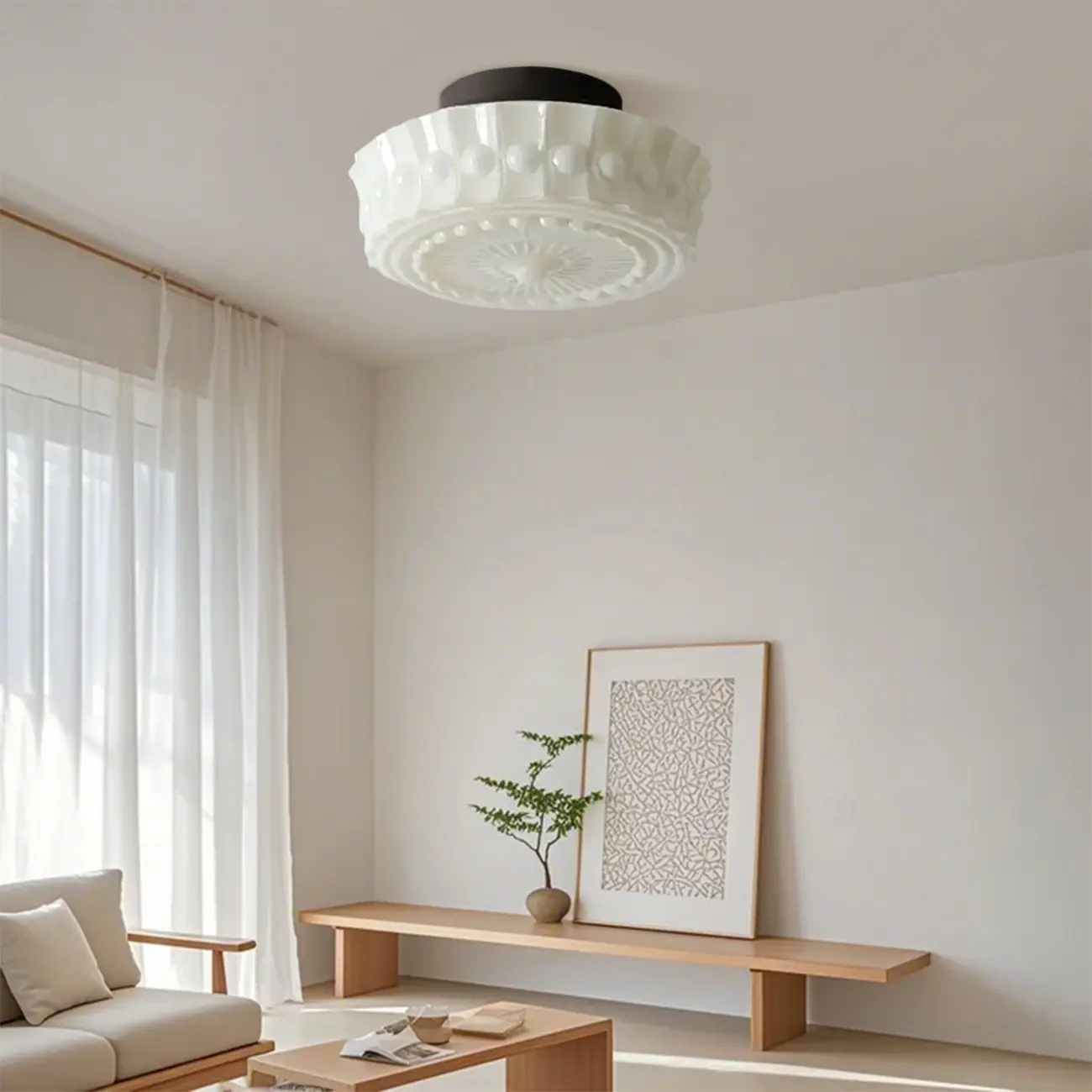 Mini Drum-Shaped Ivory Ceiling Light Fixture for Living Room Image - 6 | homeyfad