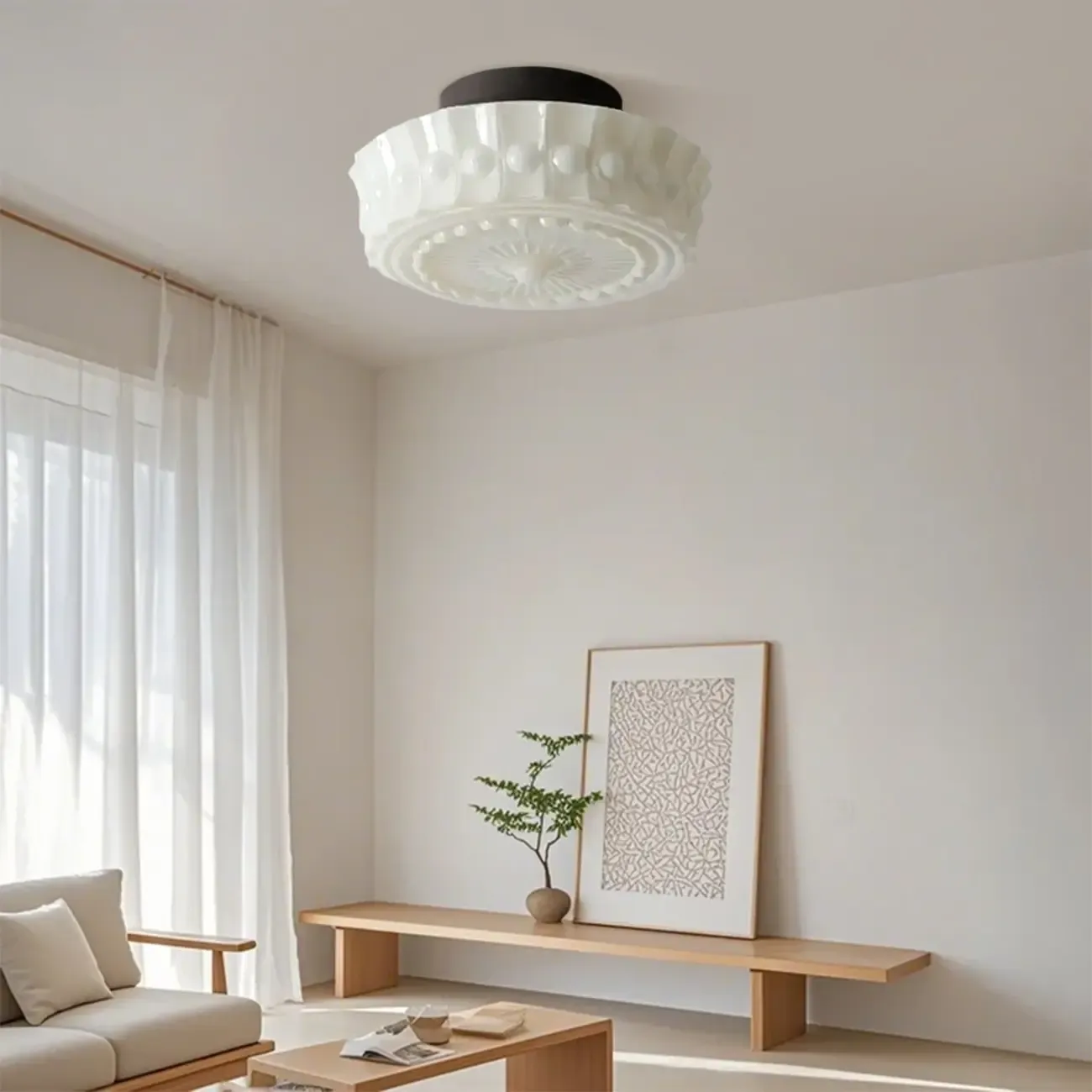 Mini Drum-Shaped Ivory Ceiling Light Fixture for Living Room Image - 6