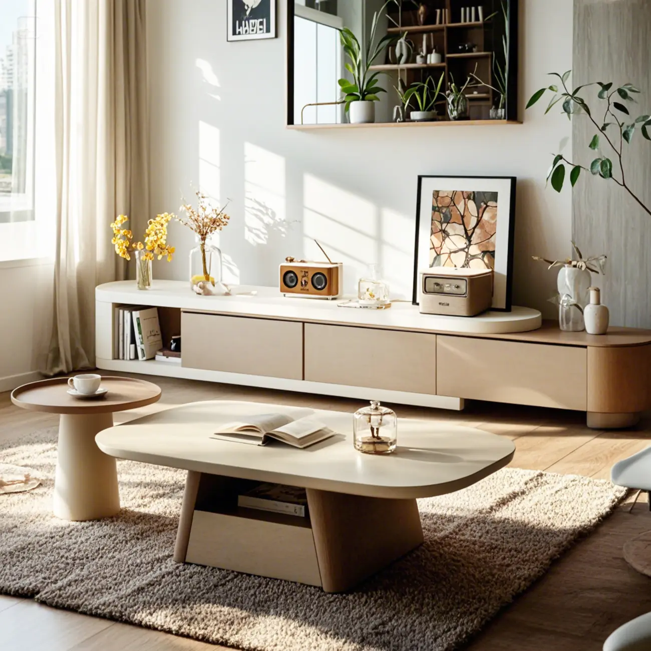 Modern Wood Oval Nesting Coffee Table with Block Base  Image - 1 | homeyfad